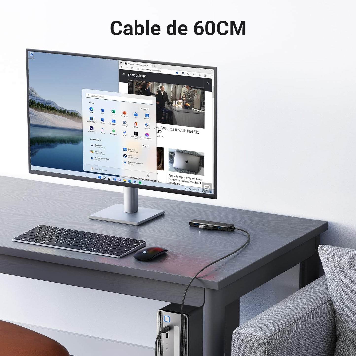Hub USB 3.0 UGREEN Negro 4 Puertos 5Gbps 60CM