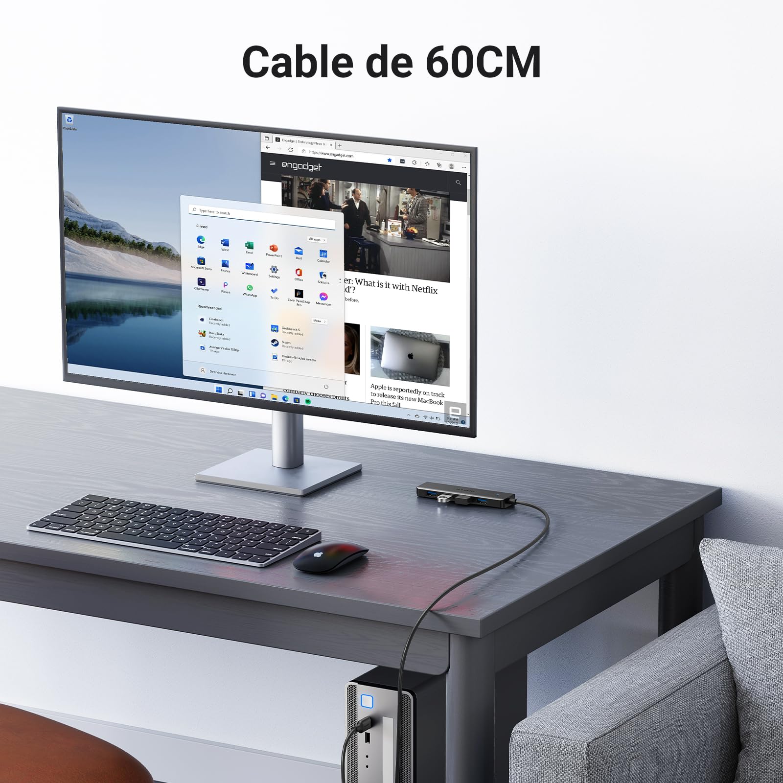 Hub USB 3.0 UGREEN Negro 4 Puertos 5Gbps 60CM