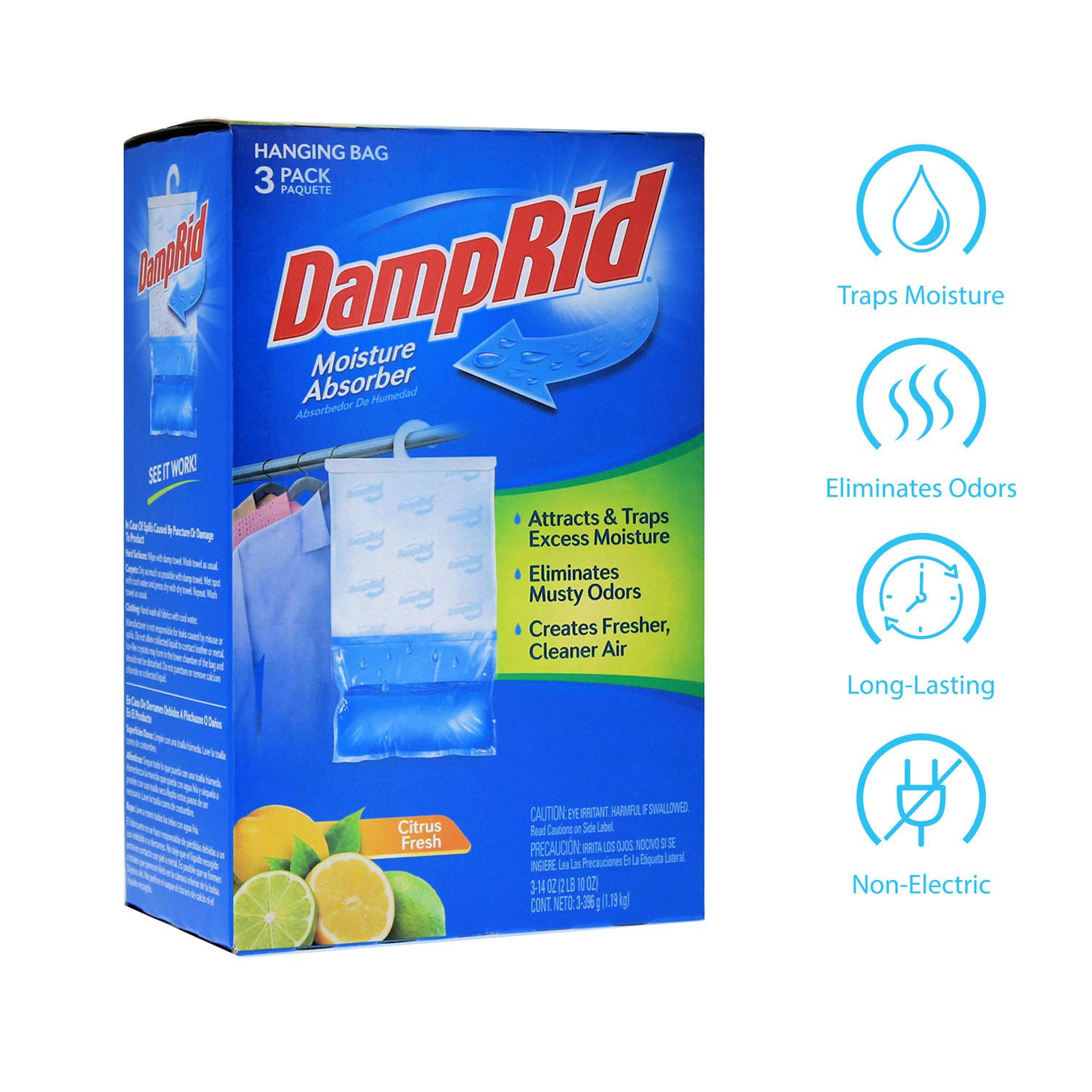 DampRid FG83CF - Amortiguador de humedad para colgar cítricos (3 unidades), color blanco