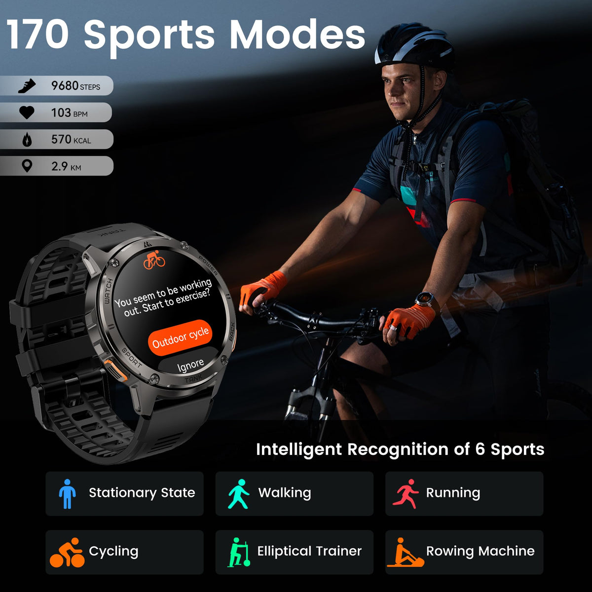 Reloj Inteligente KOSPET Negro AMOLED para Hombre con Llamadas Bluetooth y Monitor de Salud