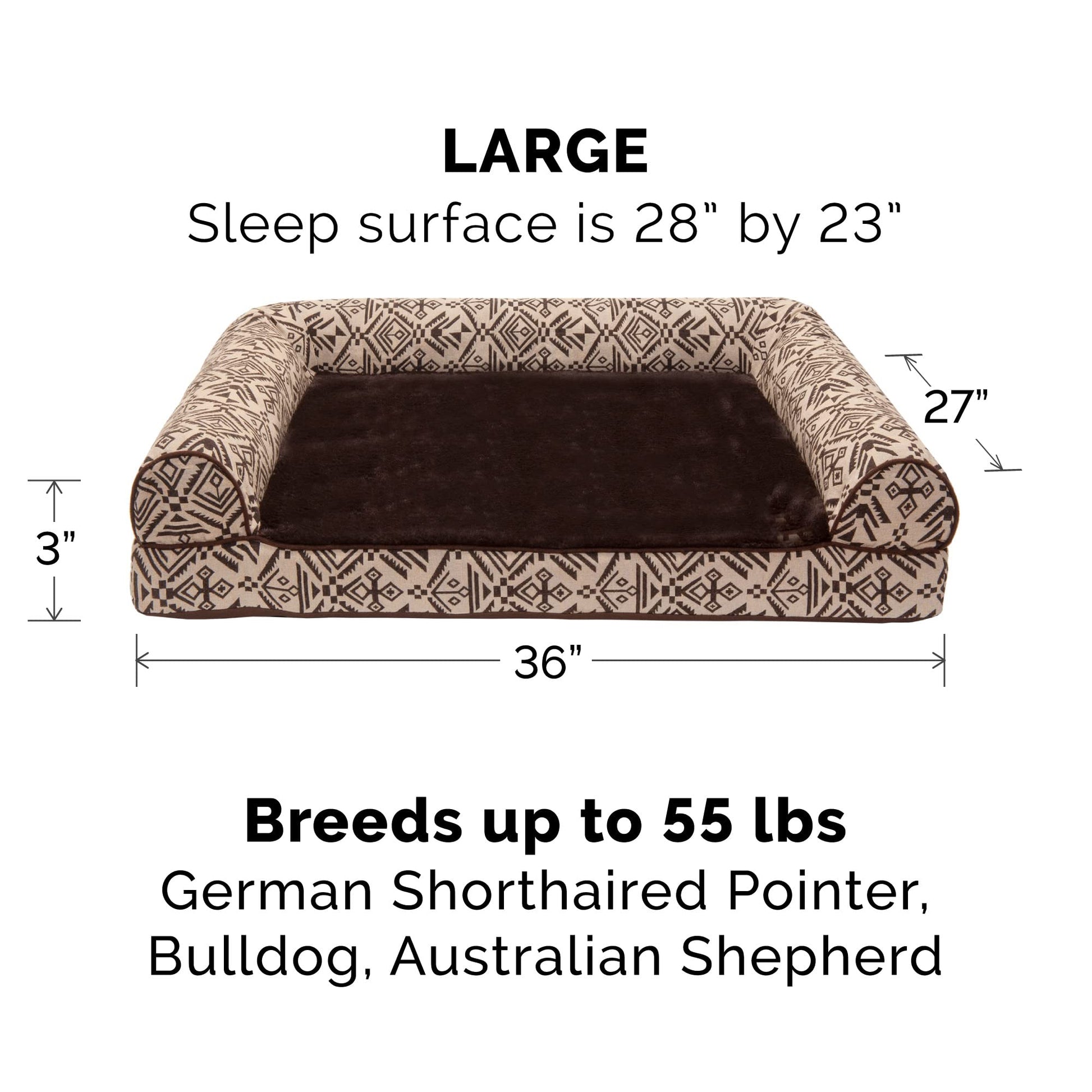 Furhaven Large Orthopedic Dog Bed Plush & Southwest Kilim Decor Sofa-Style w/Removable Washable Cover - Desert Brown, Large