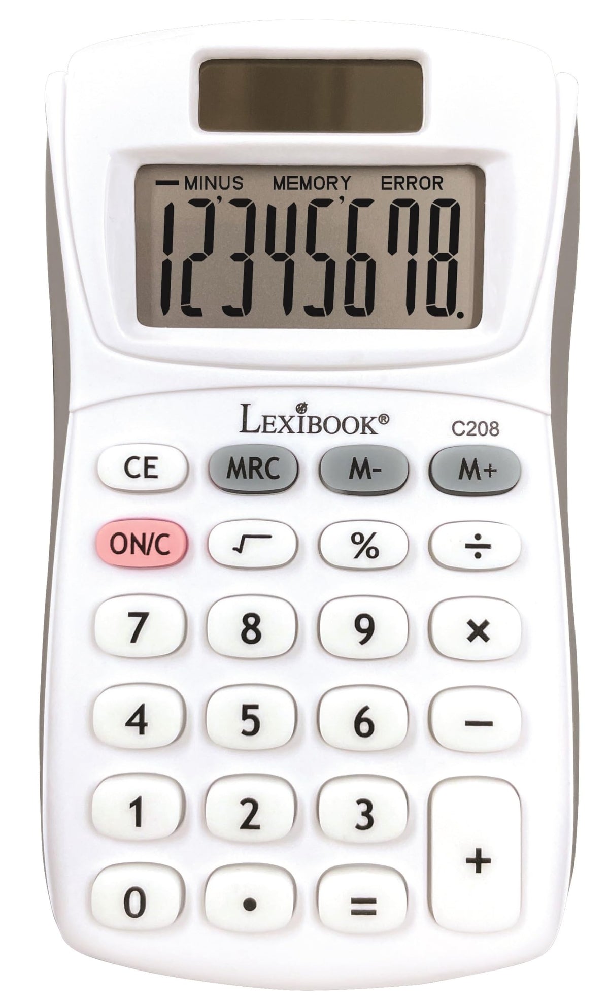 Calculadora de Bolsillo Lexibook Blanco y Gris Llaves de Silicona Suave 8 Dígitos Función Básica y de Memoria Energía Solar y Baterías