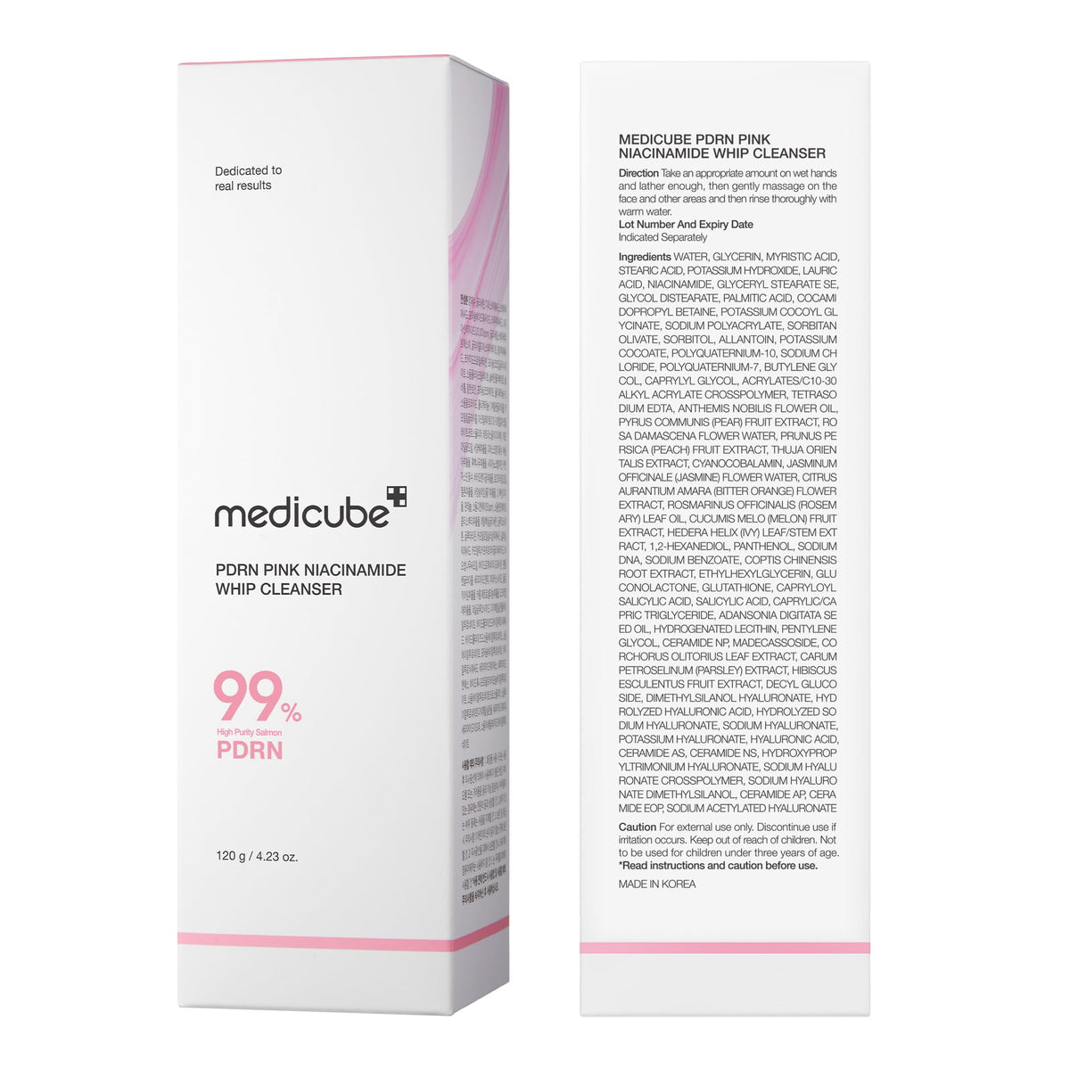 MEDICUBE PDRN Pink Niacinamide Whip Cleanser, Limpiador Facial Coreano en Espuma con PDRN de Salmón 99% Puro, Niacinamida, Ácido Hialurónico y Ceramidas, 120 g