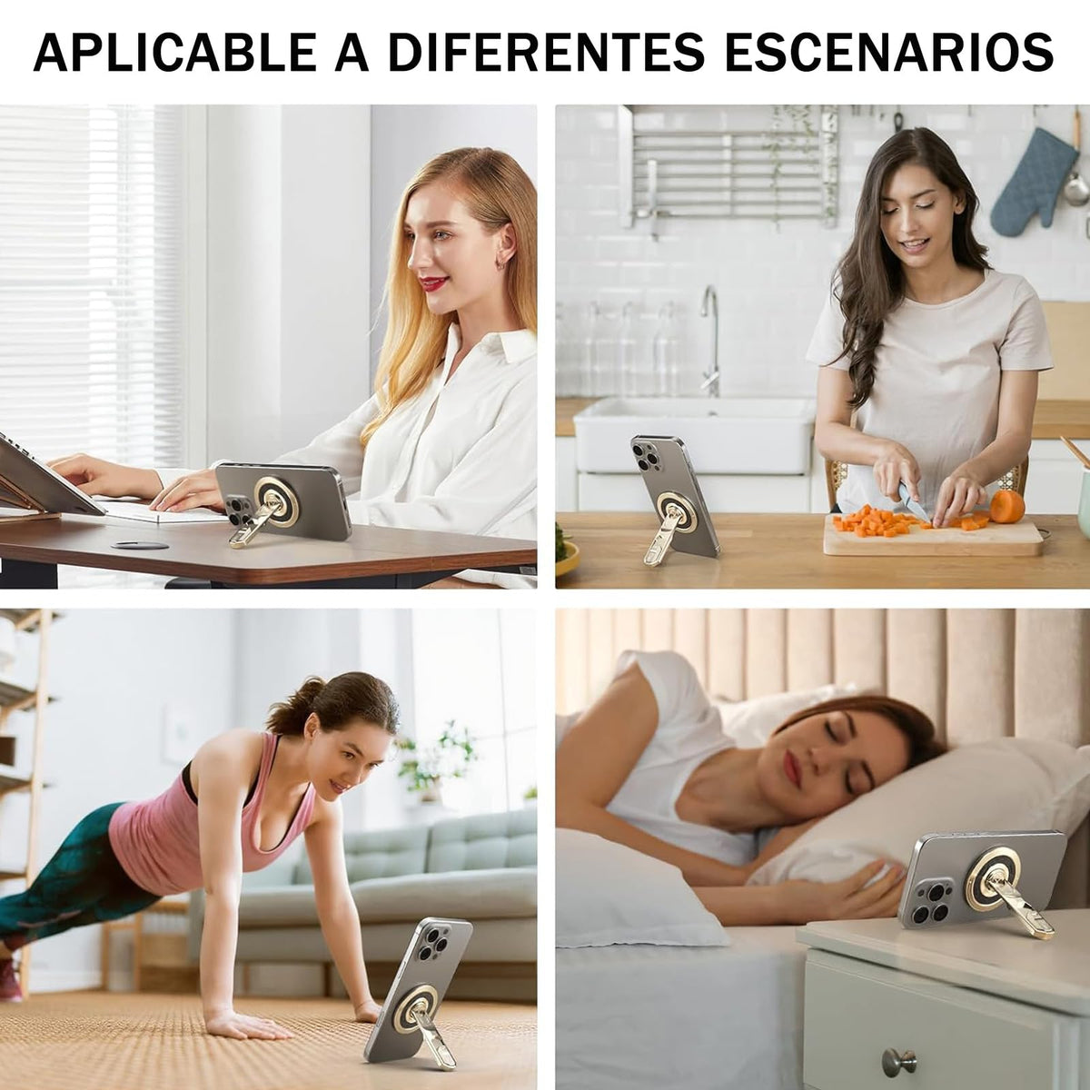 Soporte Magnético para Celular Aleación de Aluminio Dorado 360° con Anillo y Botón de Alivio de Presión