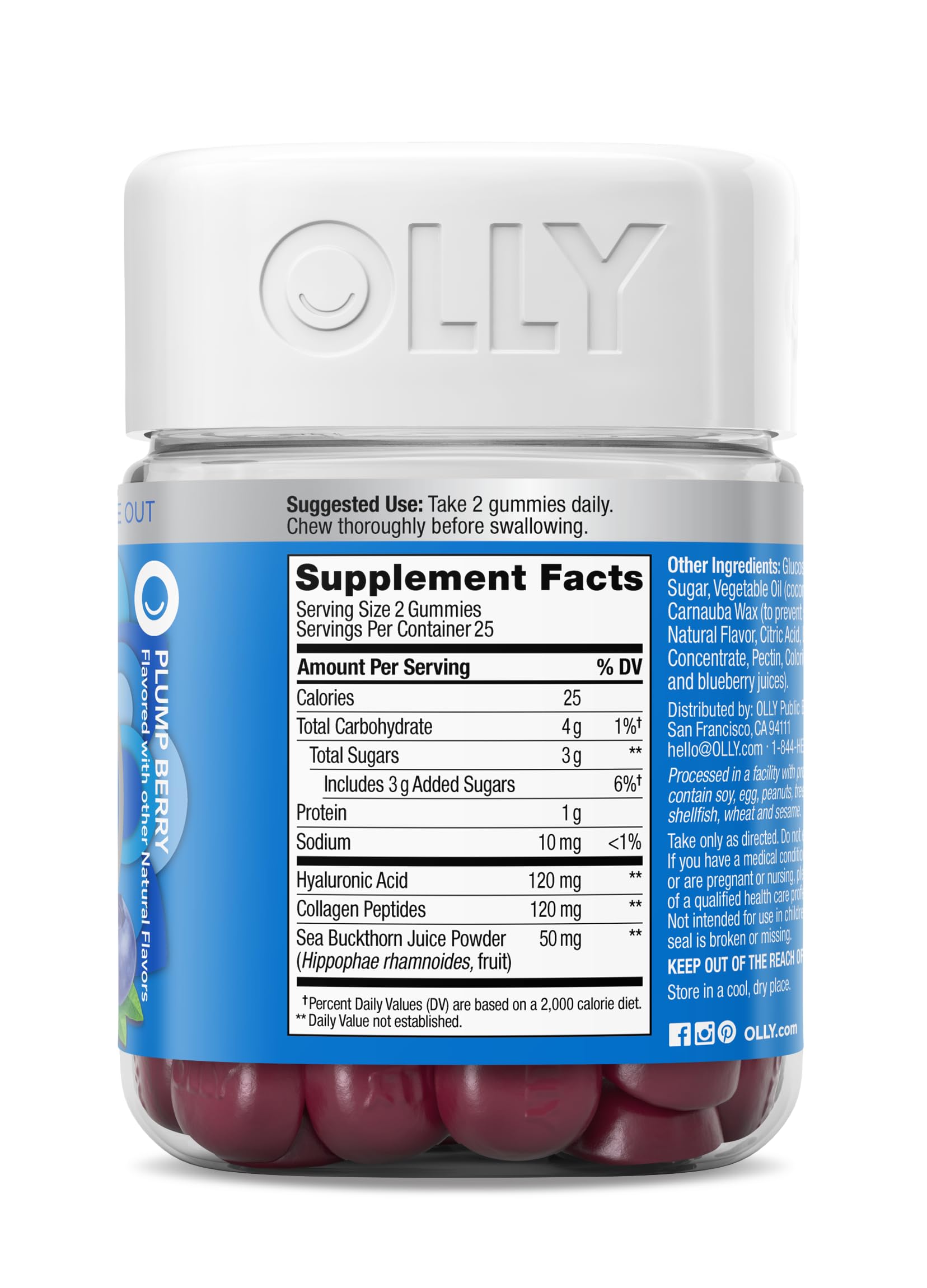 OLLY Vibrant Skin Gummy Supplements, Plump Berry, 50 Count
