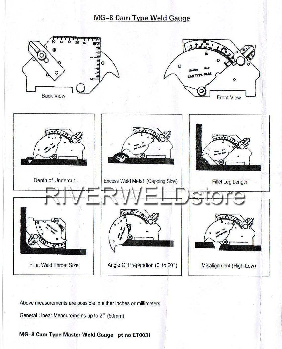 Prueba de Calibre RIVERWELD Cubital en Puente para Verificación de Soldadura de Filete
