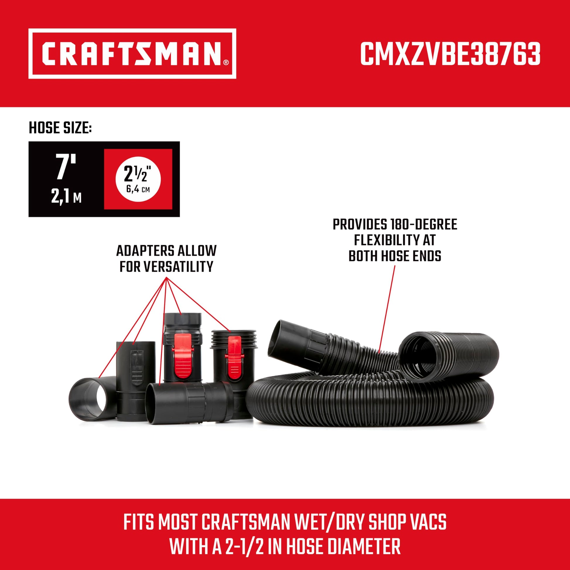 CRAFTSMAN CMXZVBE38763 Kit de manguera de aspiradora POS-I-LOCK 2-1/2 pulgadas. x 7 pies