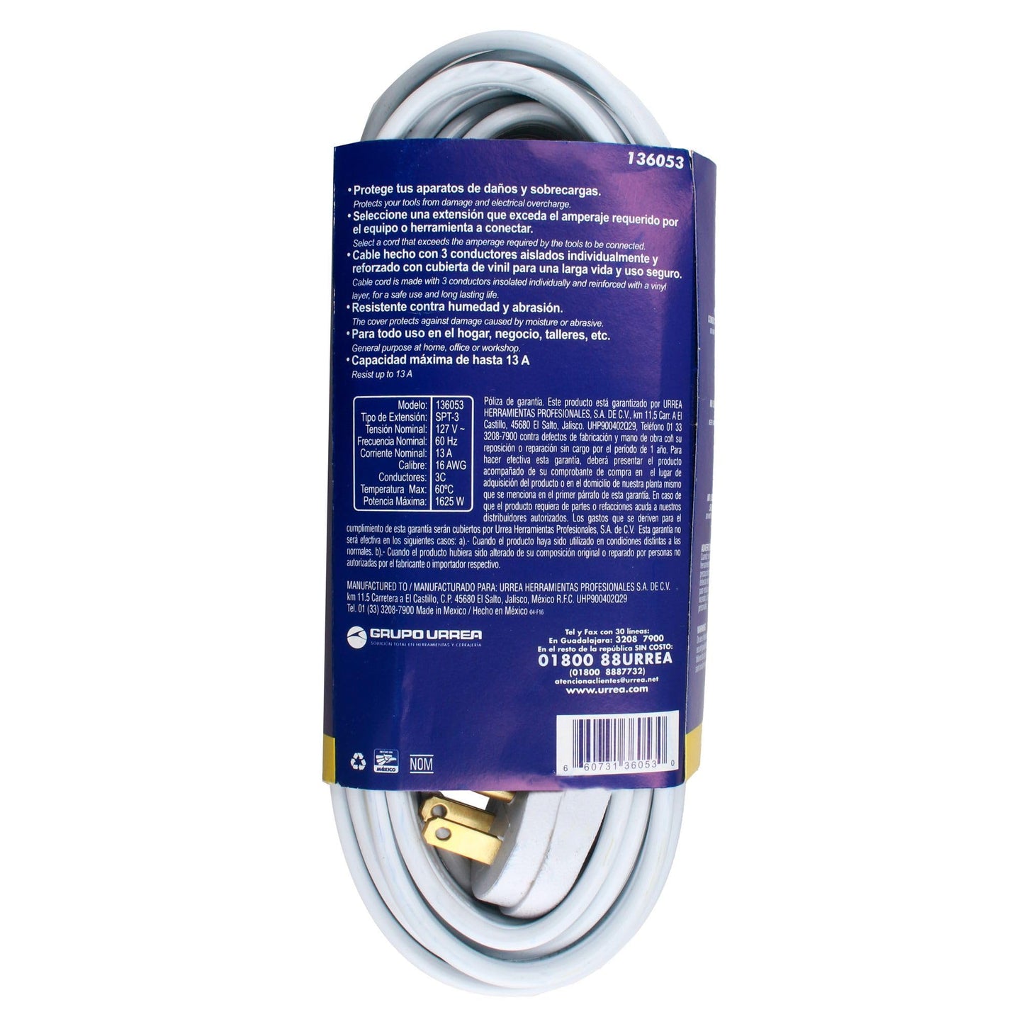 Surtek 136053 Extensión Eléctrica Plana Aterrizada, 5 m