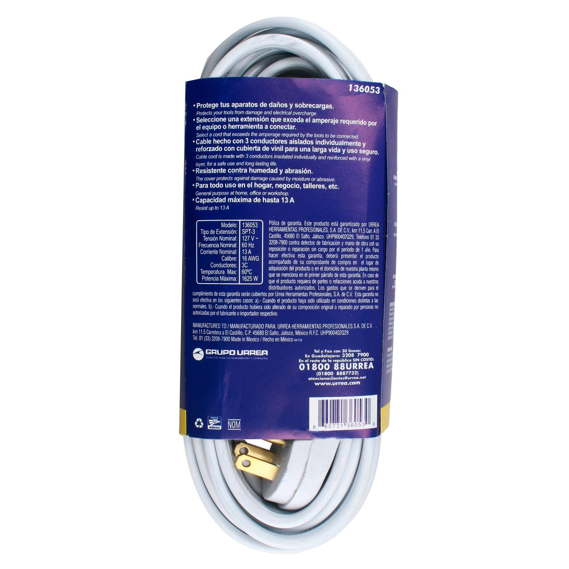Surtek 136053 Extensión Eléctrica Plana Aterrizada, 5 m