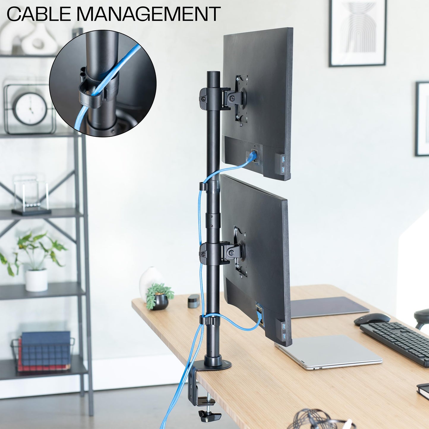 Soporte de Computadora Vivo Ajustable para Monitor Dual Negro con Placas VESA para 2 Pantallas LCD Ultra Anchas de hasta 34 Pulgadas en Matriz Apilada