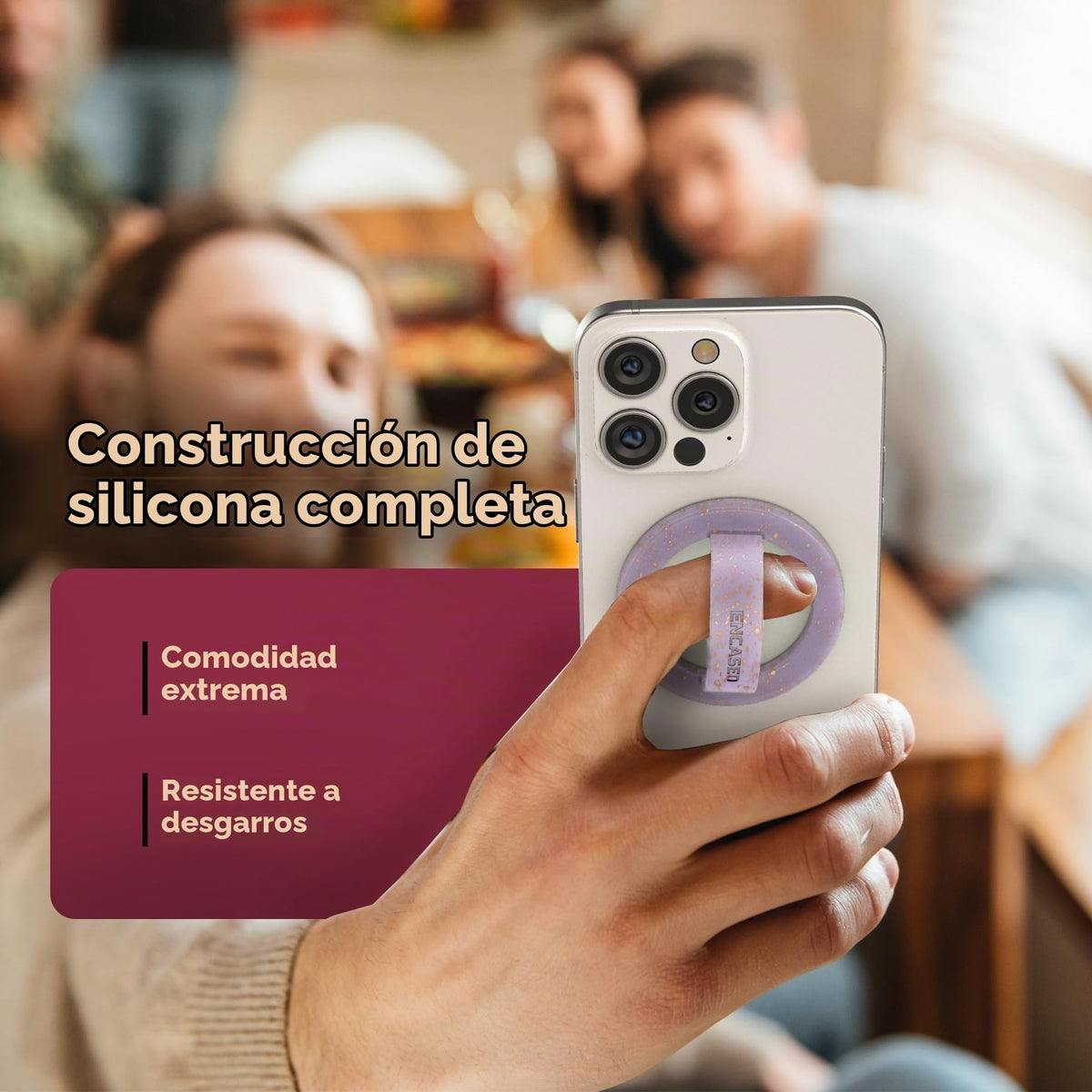 Soporte Magnético para Teléfono con Anillo Morado Purpurina Compatible con MagSafe