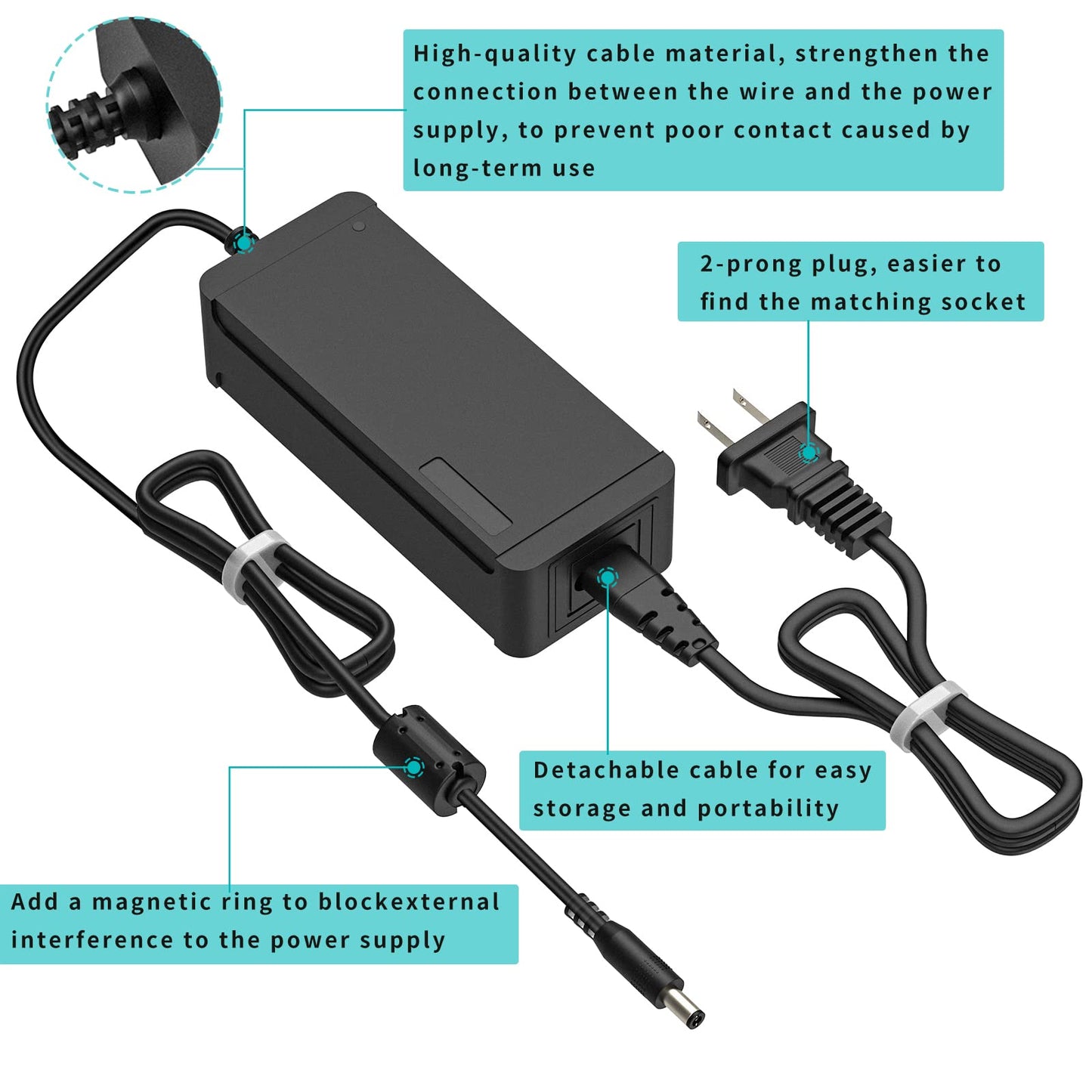 SUPERNIGHT 12V 5A Adapter, DC Barrel Conector, 2.1mm x 5.5mm, Compatible con Cámaras, 60W, 5A, 12V, 100-240V CA, 50/60Hz, Protección contra Cortocircuitos, Incluye 1 Adaptador de Alimentación y Cable
