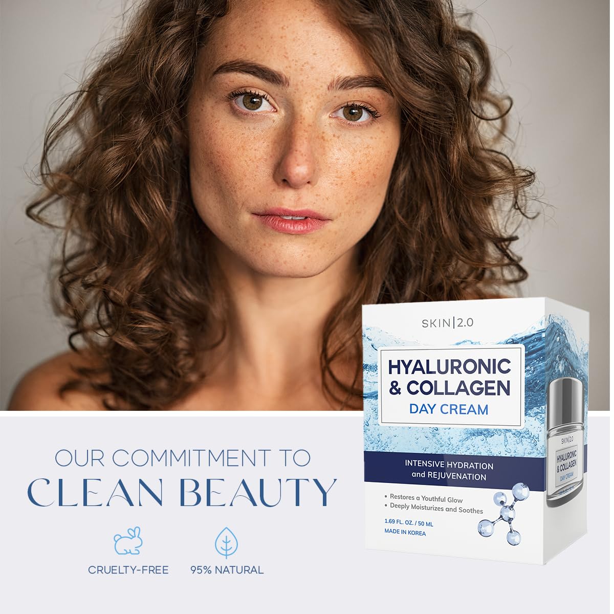 Skin 2.0-Hidratante facial con ácido hialurónico y colágeno: probado por dermatólogos, antienvejecimiento, restaura la elasticidad, hidratante, belleza limpia, sin crueldad animal.