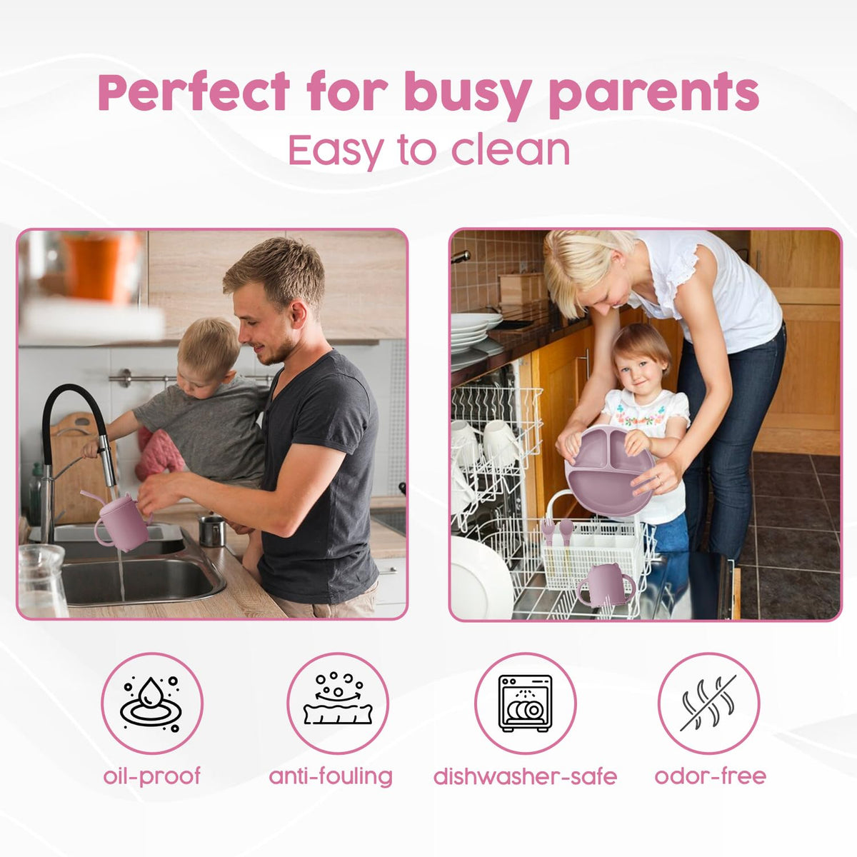 Smart Mommy 2025 - Juego de alimentación de bebé de silicona sin BPA, juego completo de platos y utensilios para bebé: platos, ventosa, utensilios, babero con grabador de alimentos y babero de viaje,