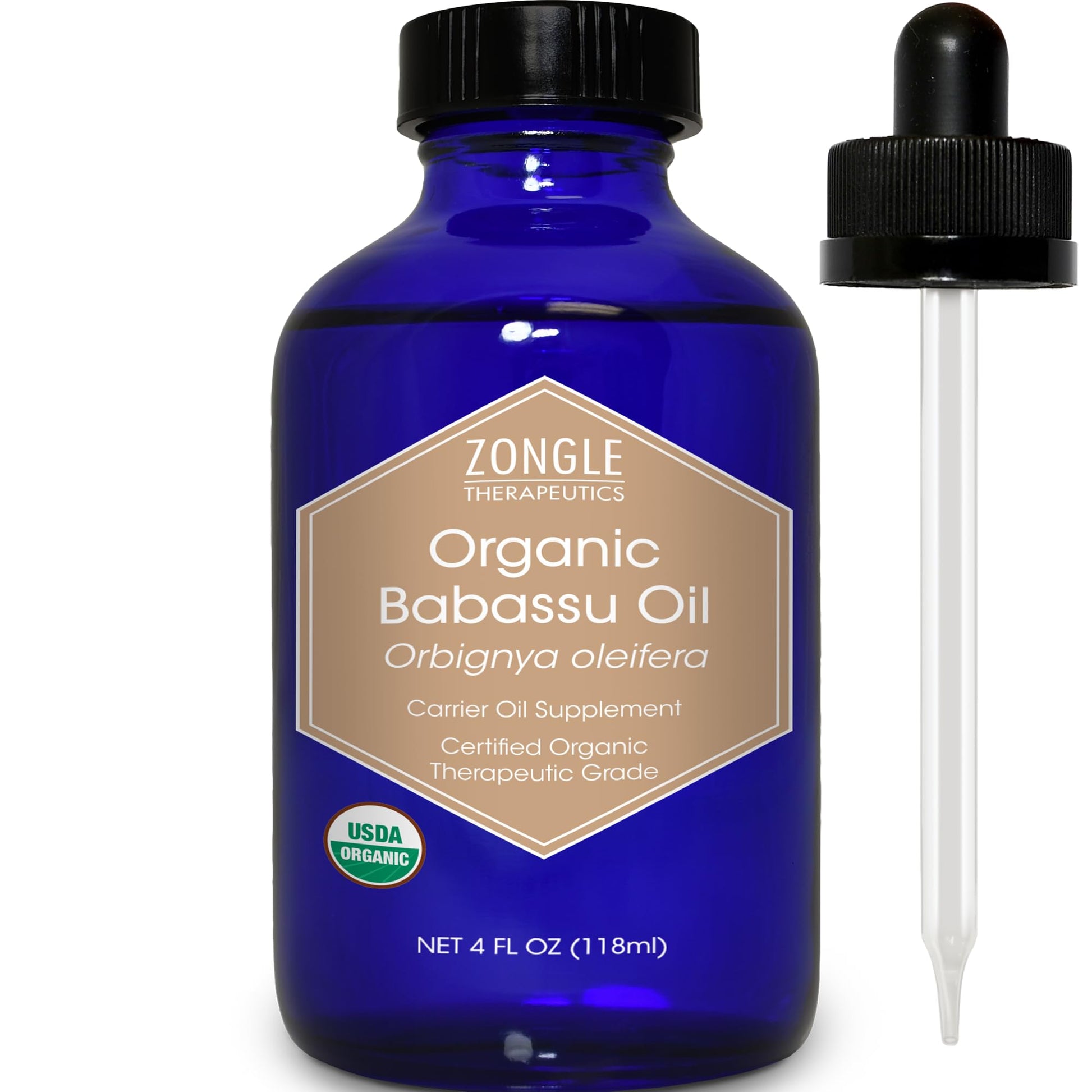 Zongle USDA Certified Organic Babassu Oil, Safe to Ingest, Unrefined Virgin, Cold Pressed, Orbignya Oleifera, 4 oz