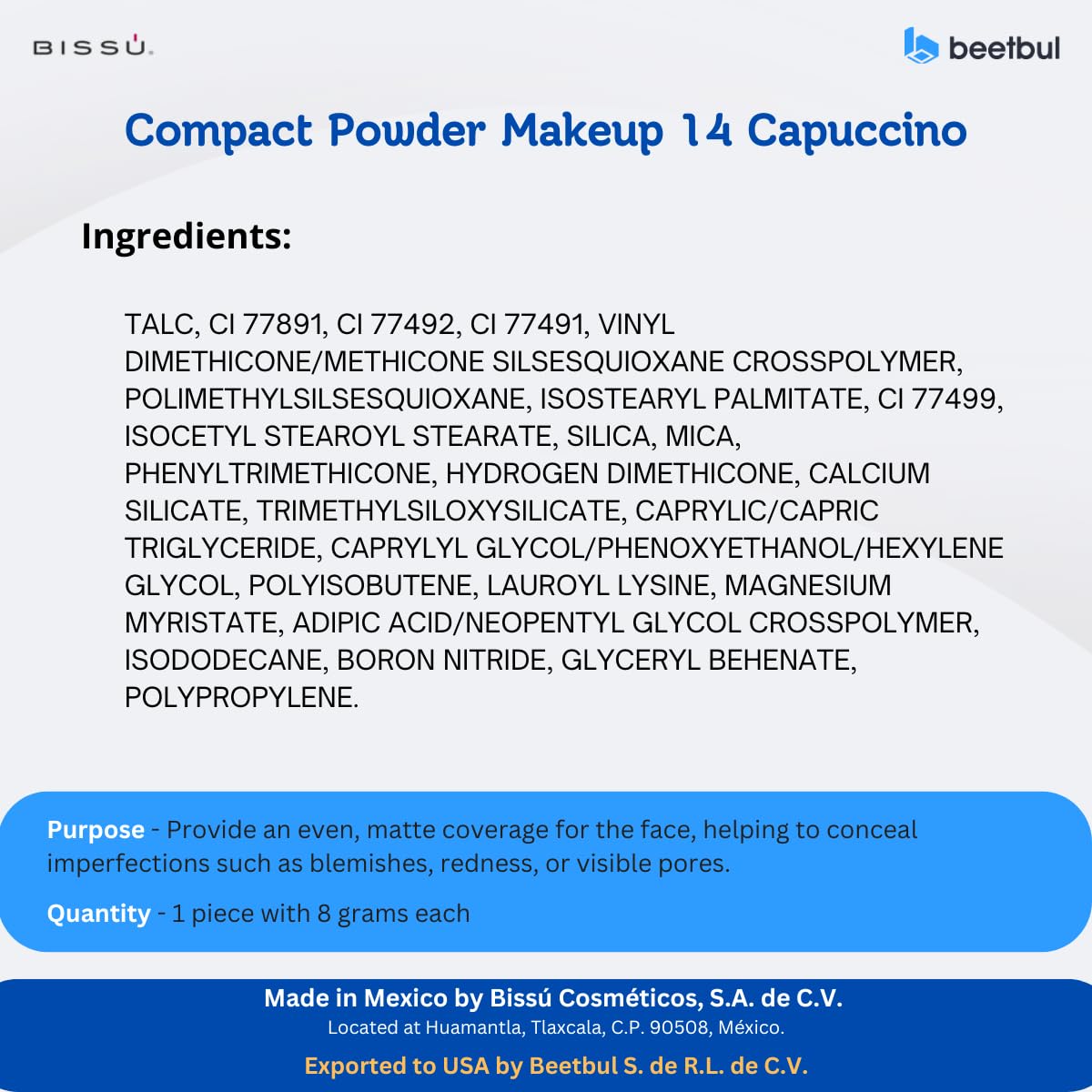 Kit de maquillaje y exfoliación – Polvo compacto Bissú + 1 Almohadilla de terciopelo mediano + 2 Almohadillas de dedos + 1 esponja exfoliante facial (14 Capuccino)