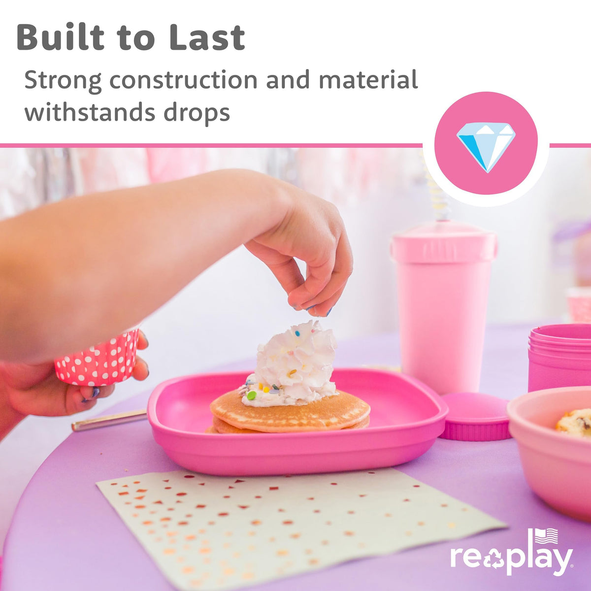 Re-Play - Platos para niños pequeños, 22 onzas, con paredes profundas y 1 tapa, aptos para lavaplatos y microondas, fabricado en Estados Unidos, juego de 3-7.37 x 1.25 pulgadas, color azul verdadero