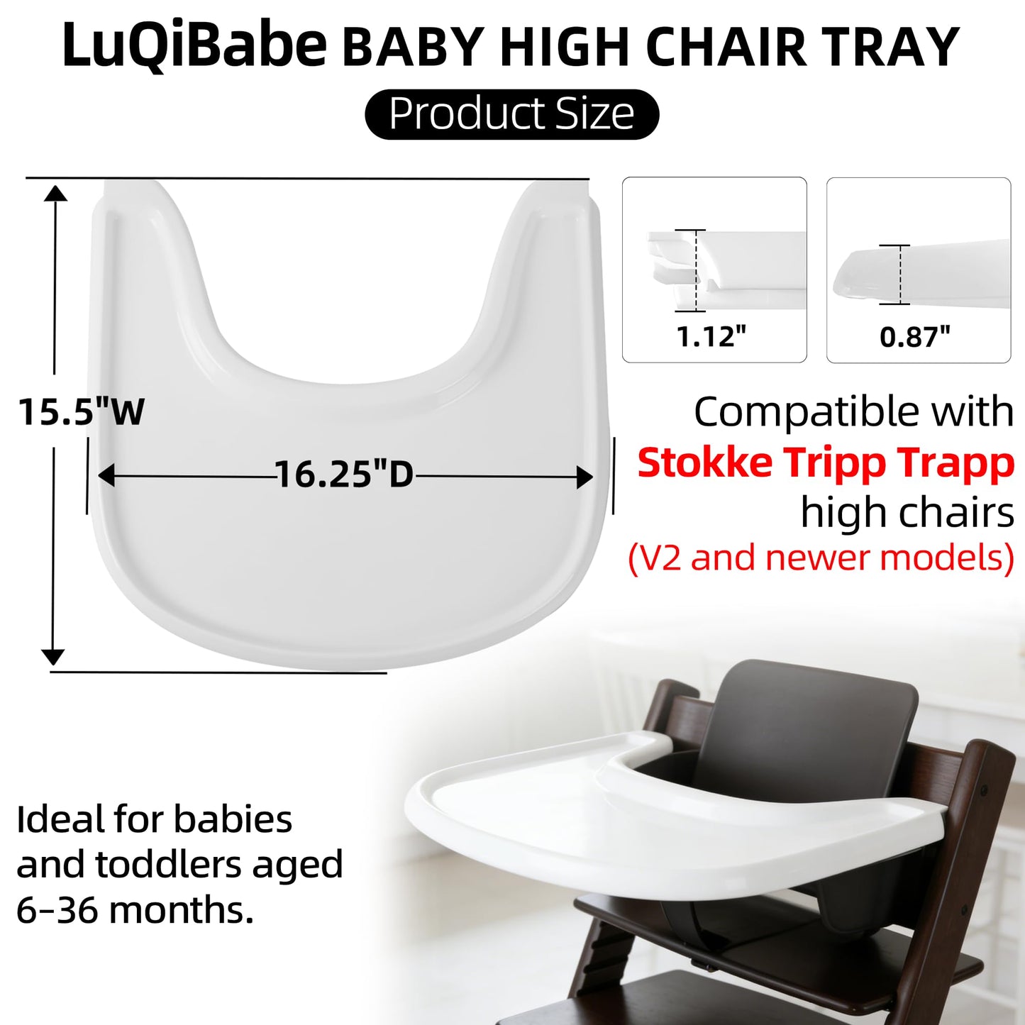 LuQiBabe Bandeja para Silla Alta de Bebé Compatible con Silla Stokke Tripp Trapp (V2 y posteriores) con Superficie Lisa y Fuerte Poder de Succión Hecha de Plástico Seguro para Alimentos (Libre de BPA