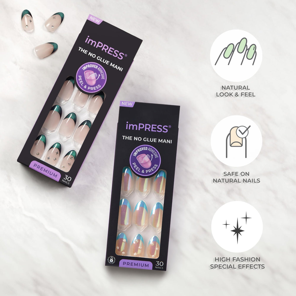 KISS imPRESS - Uñas postizas de manicura a presión de alta calidad, Sweet Life, Purple Jelly Squiggle, cortas y cuadradas, fáciles de aplicar, súper sujeción, a prueba de astillas, a prueba de mancha