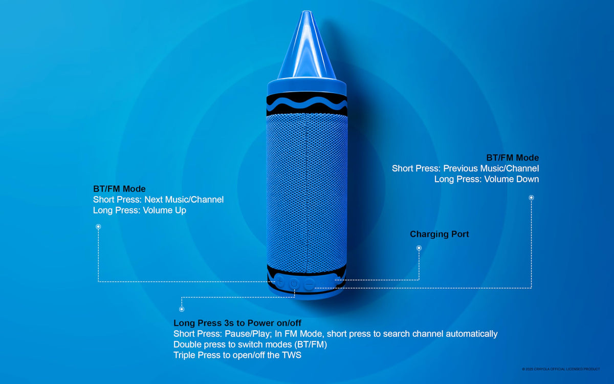 Altavoces Crayola Crayón Inalámbricos Bluetooth 20W Sonido HD para Hogar y Fiesta