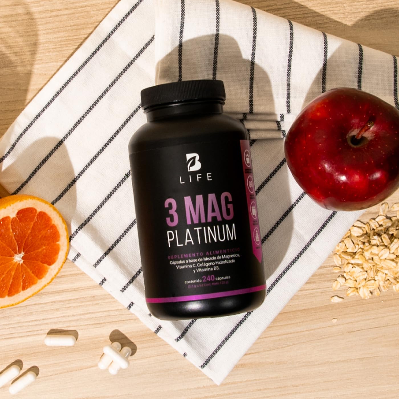 Suplemento de Magnesios Premium B Life Blanco con Colágeno Hidrolizado, Vitamina D3 y Vitamina C