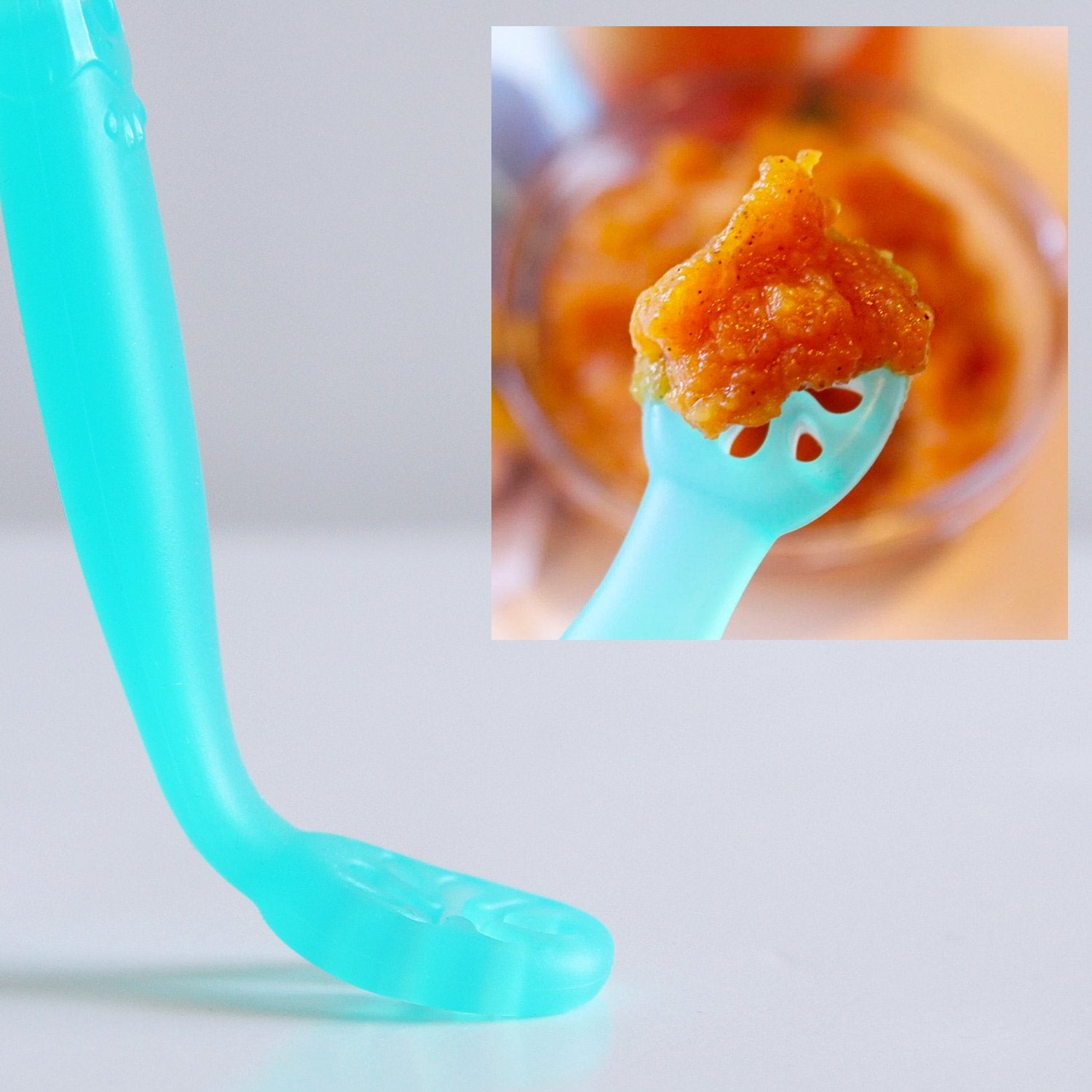 ChooMee ? Cuchara de iniciación de silicona 100% nueva. Agarre firme y flexible. Se dobla con cada tazón, Verde Aqua