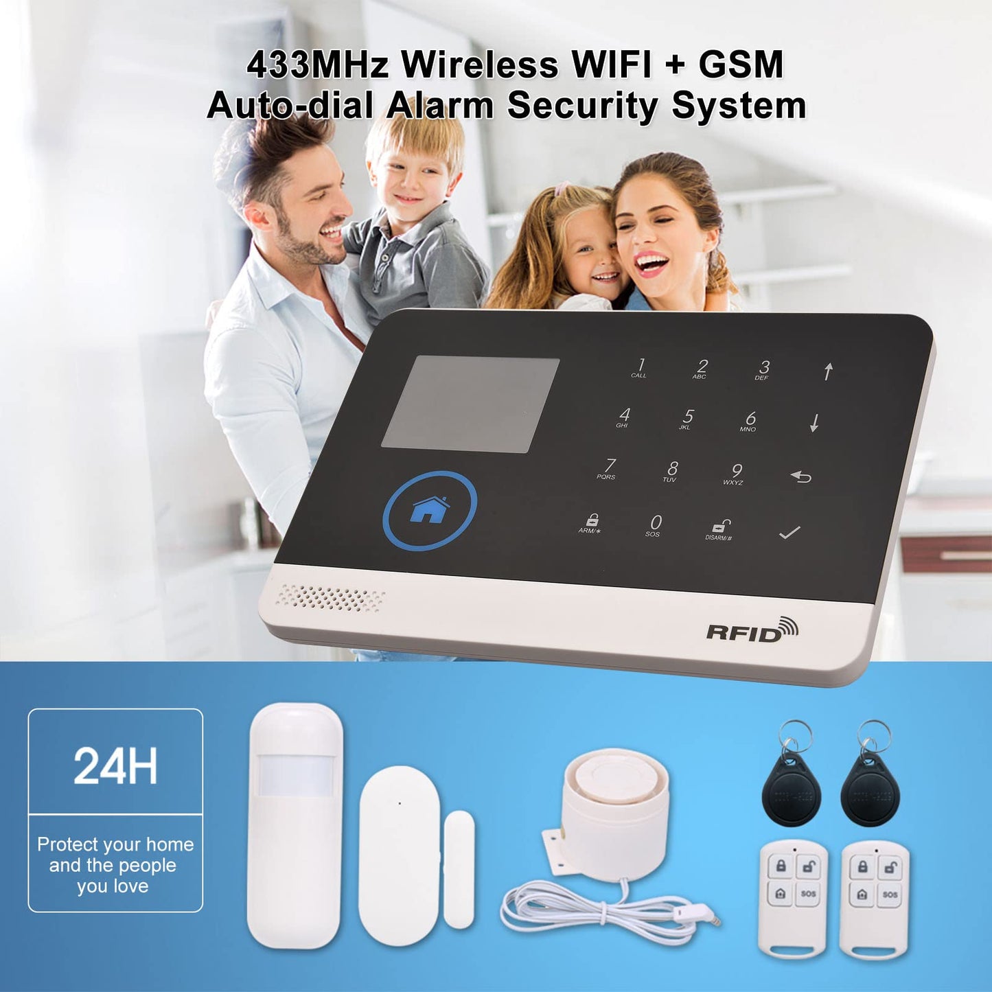 Kit de Alarma de Seguridad Wifi SAANTE Blanco con Pantalla LCD de 2.4 Pulgadas para el Hogar