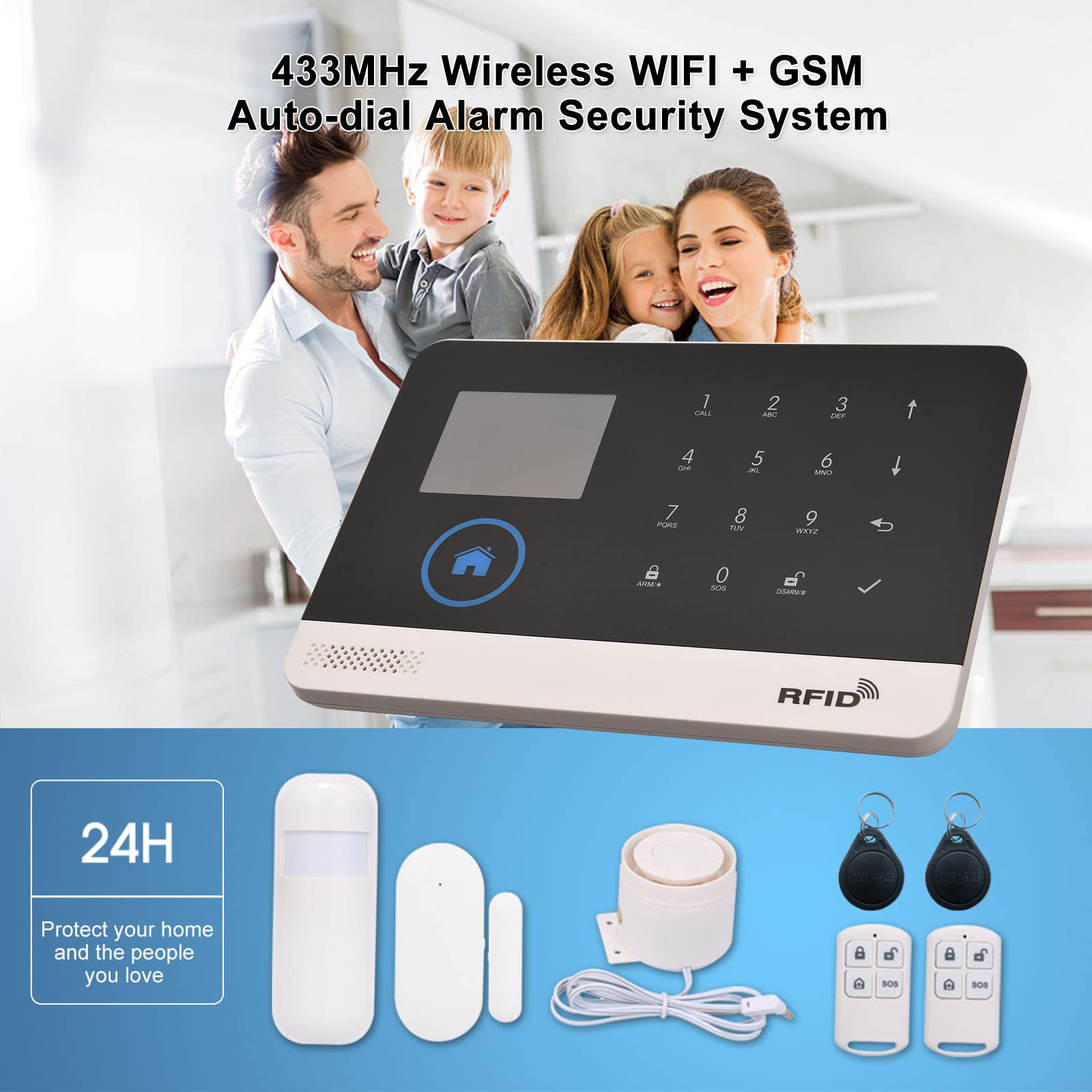 Kit de Alarma de Seguridad Wifi SAANTE Blanco con Pantalla LCD de 2.4 Pulgadas para el Hogar