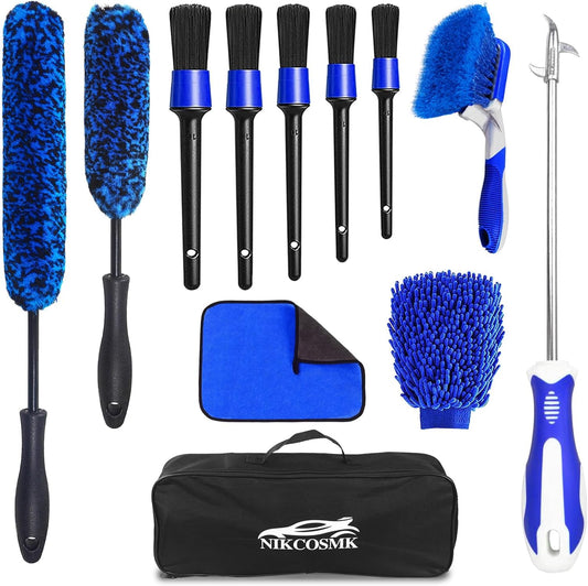 Juego de 12 cepillos de rueda para limpiar ruedas y neumáticos, cepillo para polvo de rueda y llanta, cepillos de detalles de coche, cepillo para polvo de neumáticos, cepillo para polvo de limpieza