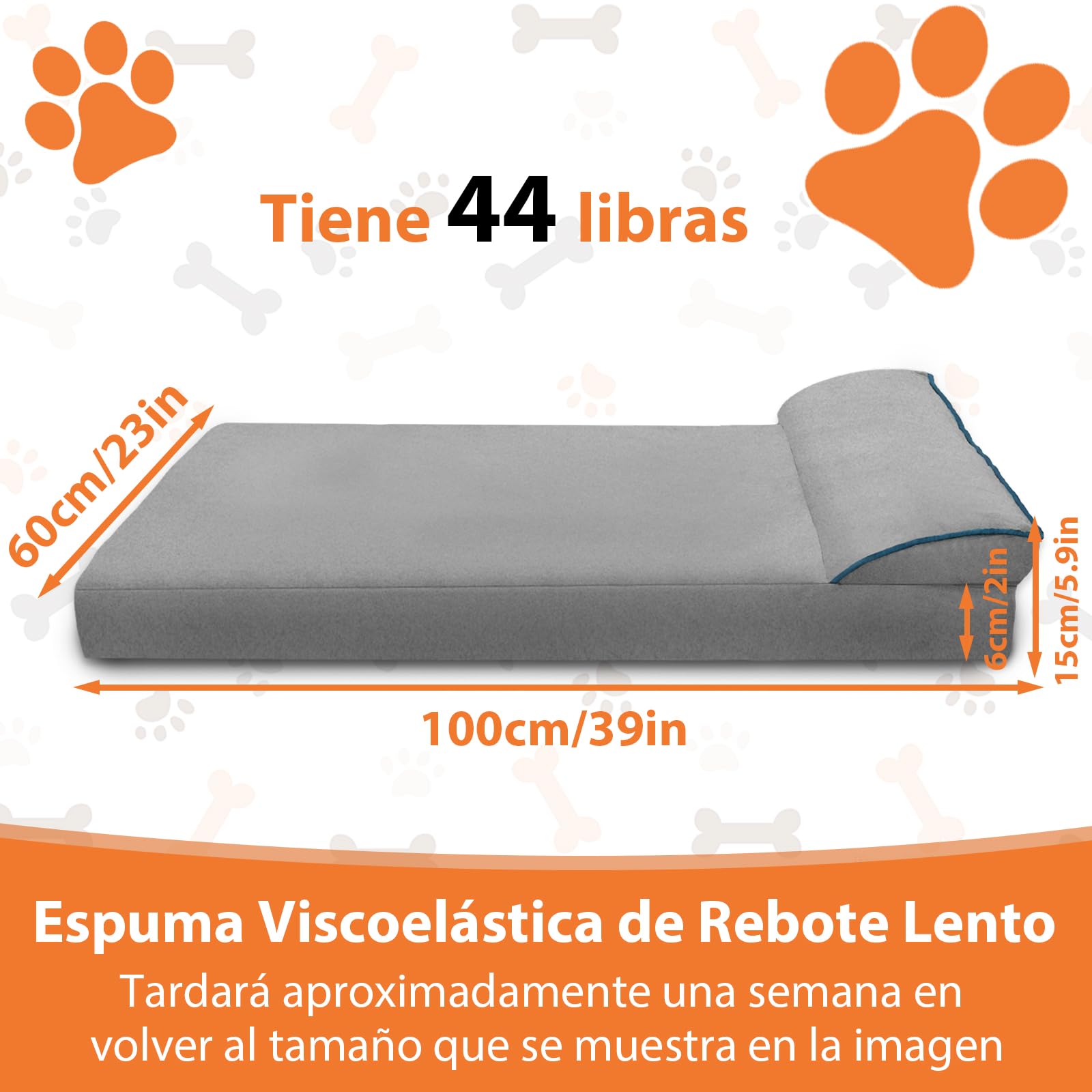 LINGLUCKY 100 * 60cm Cama para Perros Grande,Cama Ortopédica para Perros con Espuma Viscoelástica de Recuperación Lenta,Cama para Perros XL 39in Extraíble y Lavable con Base Antideslizante