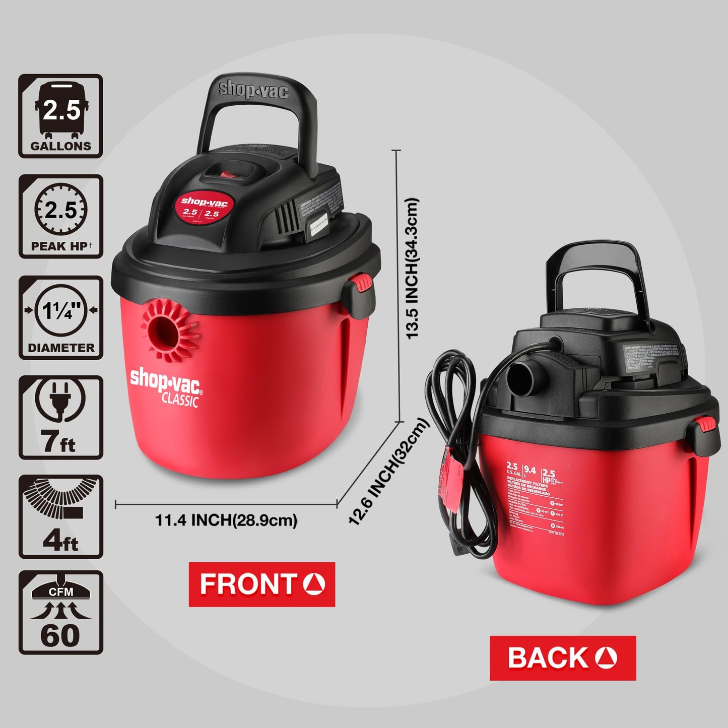 Aspiradora en Húmedo/Seco Shop-Vac Portátil Negra con Soporte de Pared para el Hogar y Lugar de Trabajo