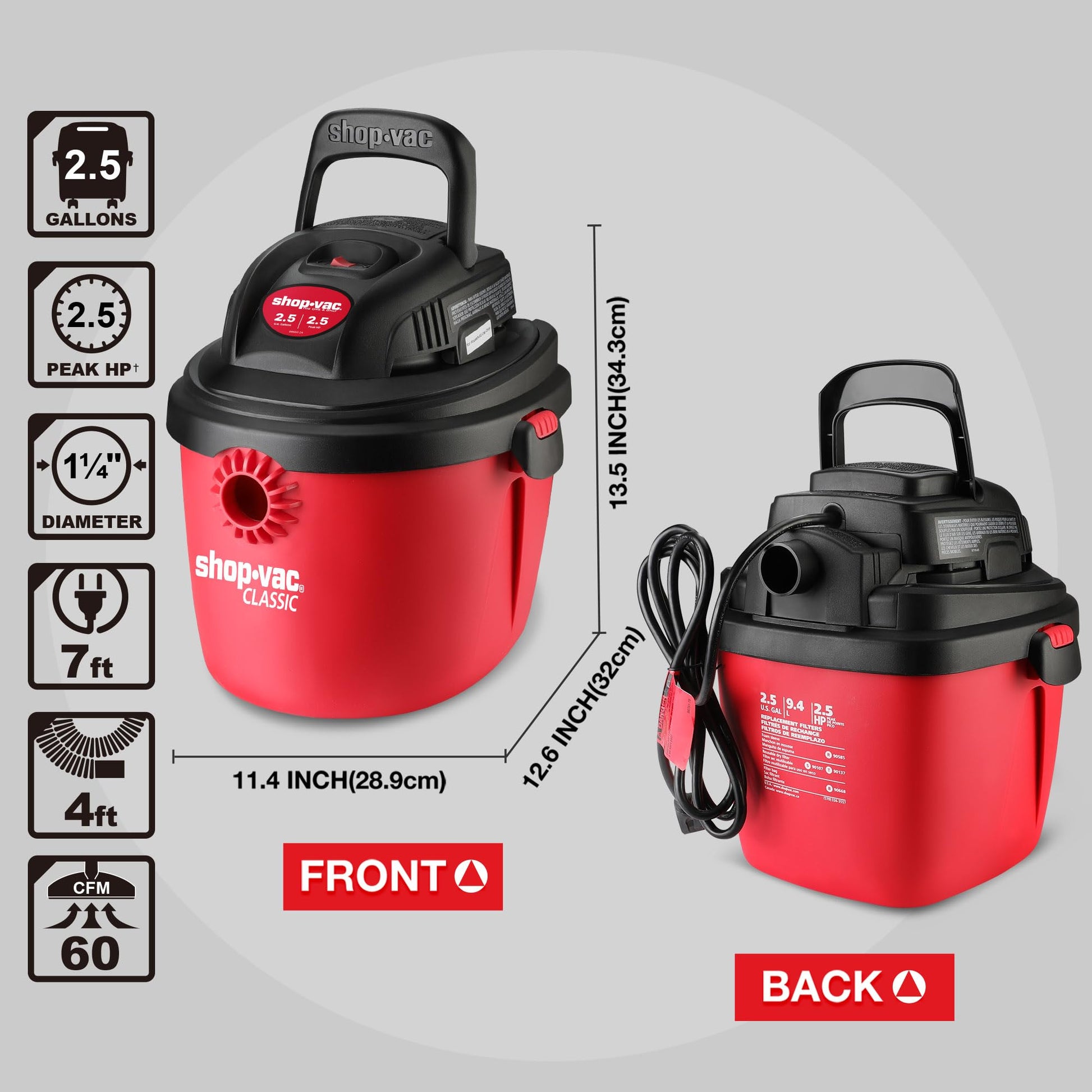 Aspiradora en Húmedo/Seco Shop-Vac Portátil Negra con Soporte de Pared para el Hogar y Lugar de Trabajo