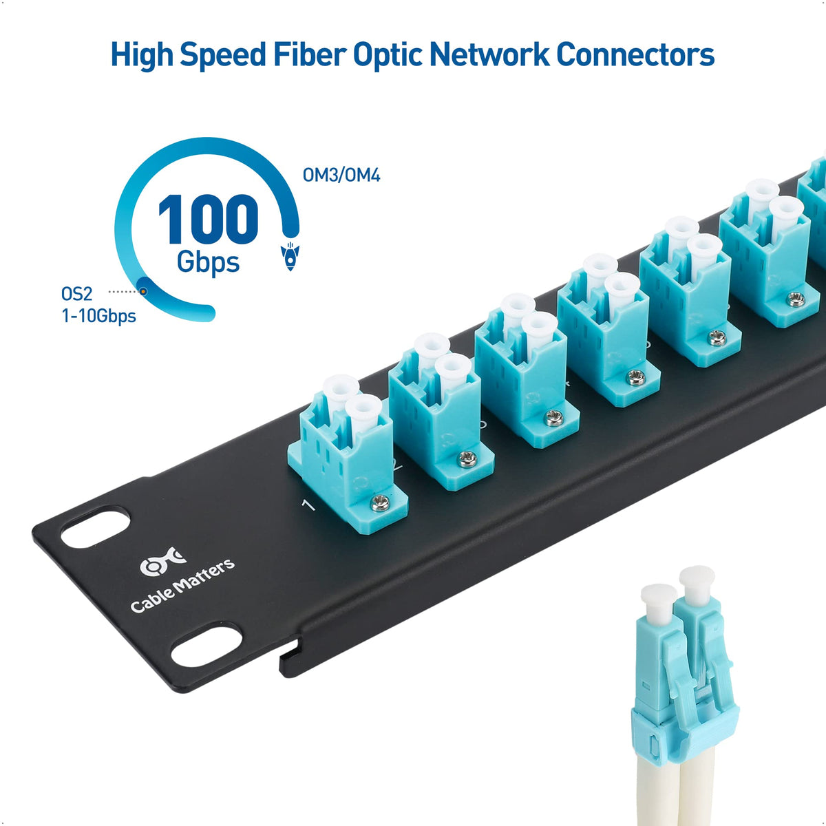 Panel de Conexión de Fibra Cable Matters Negro 1U 48 Conectores LC OM3/OM4