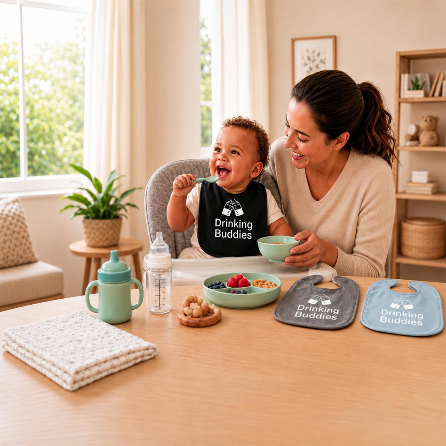 Twinstuff Baberos gemelos 100% algodón para bebés, suaves, lindos y prácticos, impermeables, duraderos, unisex, ideales para alimentación sin problemas, uso diario y proteger la ropa de derrames