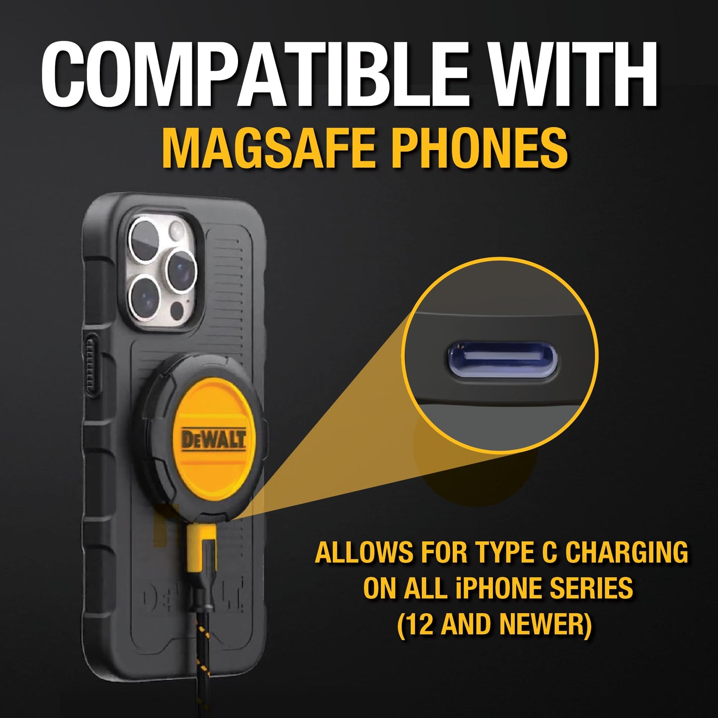 DEWALT Cargador inalámbrico, almohadilla de carga inalámbrica rápida de 15 W máximo, compatible con iPhone 16/15 Series 14/13/12, incluye placa de montaje en pared (sin adaptador de CA)