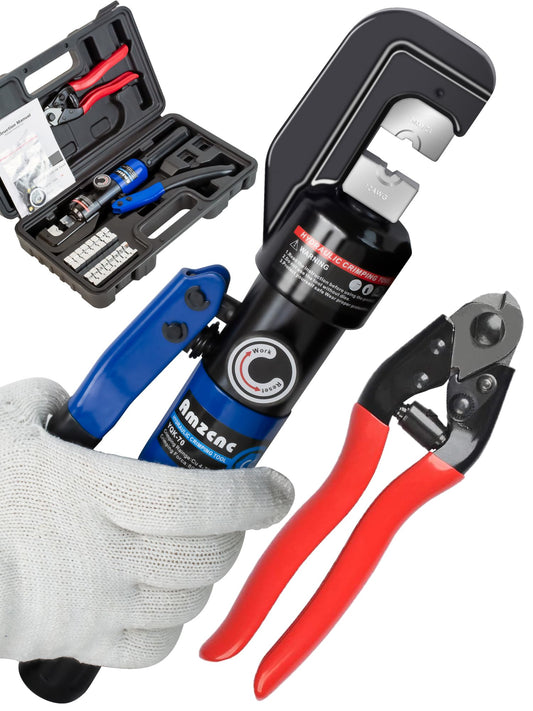 Herramienta Hidráulica de Mano AMZCNC en Acero Inoxidable para Barandas de Cables de 8 Toneladas y Cortador de Cables de 1/16" 1/8" 3/16"