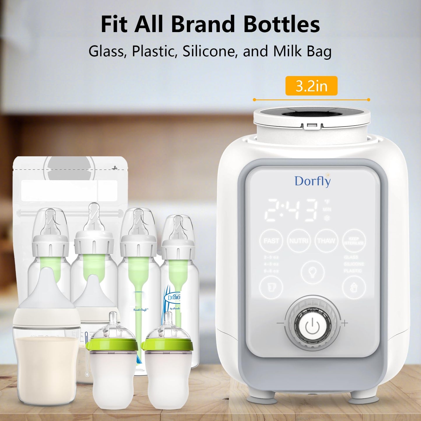 DORFLY Calientabiberones Dorfly giratorio, calentamiento rápido en 3 minutos, 9 en 1 para leche materna y fórmula, control preciso de temperatura.
