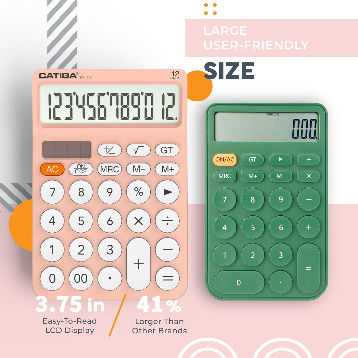 Calculadora Básica CATIGA Negro Pantalla LCD Grande 12 Dígitos para Oficina, Escuela, Hogar