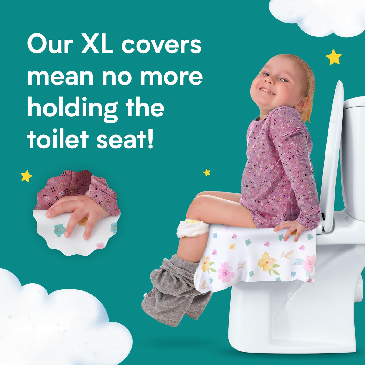 Eli with Love - Juego de 20 fundas desechables extragrandes para asiento de inodoro (floral) para niños pequeños para una cobertura completa en el inodoro o orinal - Fundas de asiento de inodoro de viaje ideales tanto para niños como para adultos