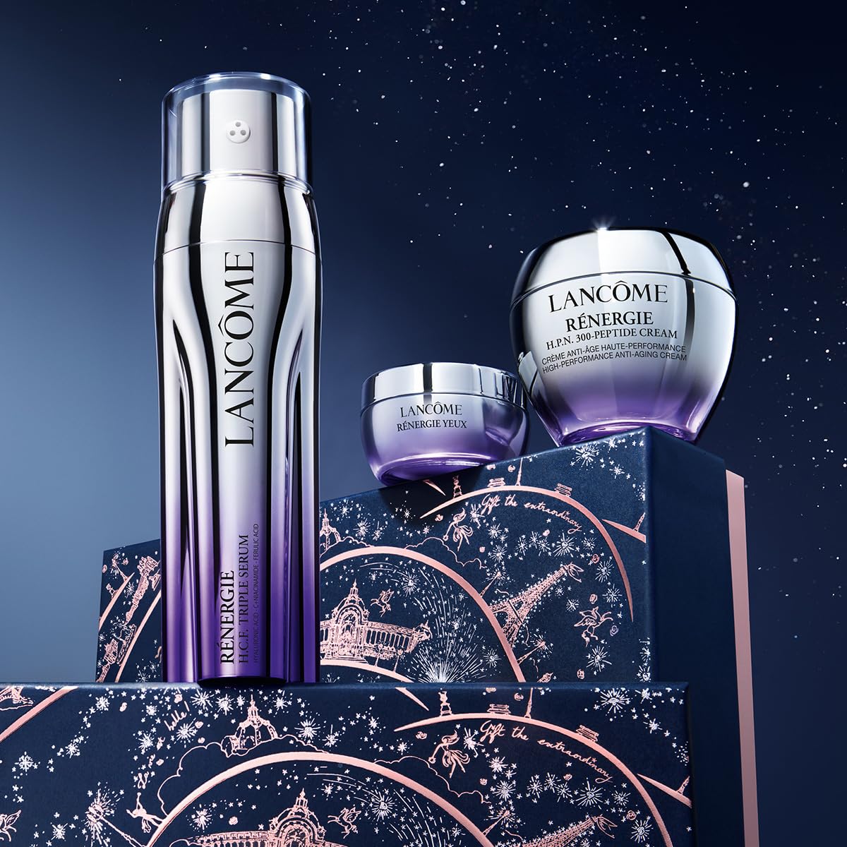 Lancôme, Rénergie, Set de Regalo, Crema de Rostro Rénergie H.P.N. 300 Peptide 50 ml y 15 ml + Crema Para Contorno de Ojos Rénergie 5 ml + Suero Advanced Génifique 10 ml, Para Imperfecciones y Arrugas, 3 Piezas