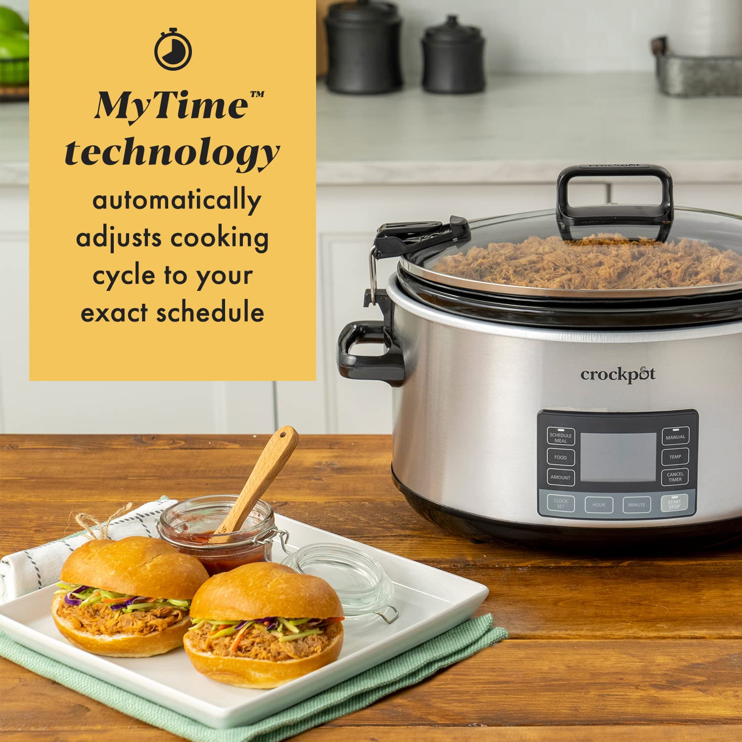 Crock-Pot - Olla de cocción lenta de 7 cuartos de galón, portátil programable con temporizador, tapa de bloqueo, acero inoxidable