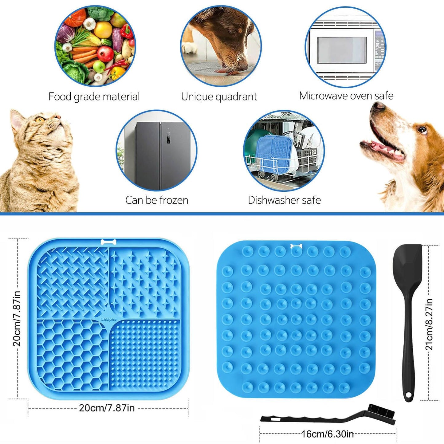 Lesipee - Tapete para lamer perros y gatos, paquete de 2 unidades, alimentador lento, para aliviar la ansiedad, juguetes para perros, tapete de alimentación para mantequilla, yogur y cacahuete, suministros para mascotas, tapete de entrenamiento para bañar