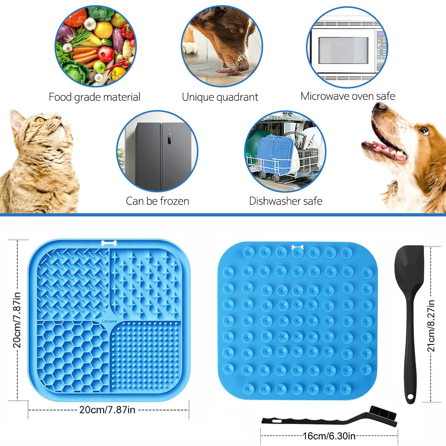 Lesipee - Tapete para lamer perros y gatos, paquete de 2 unidades, alimentador lento, para aliviar la ansiedad, juguetes para perros, tapete de alimentación para mantequilla, yogur y cacahuete, suministros para mascotas, tapete de entrenamiento para bañar