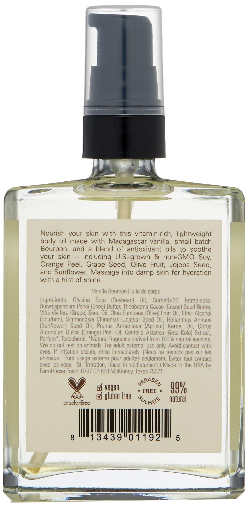 FarmHouse Fresh Vanilla Bourbon Body Oil, Vanilla Bourbon, 4 fl. oz.
