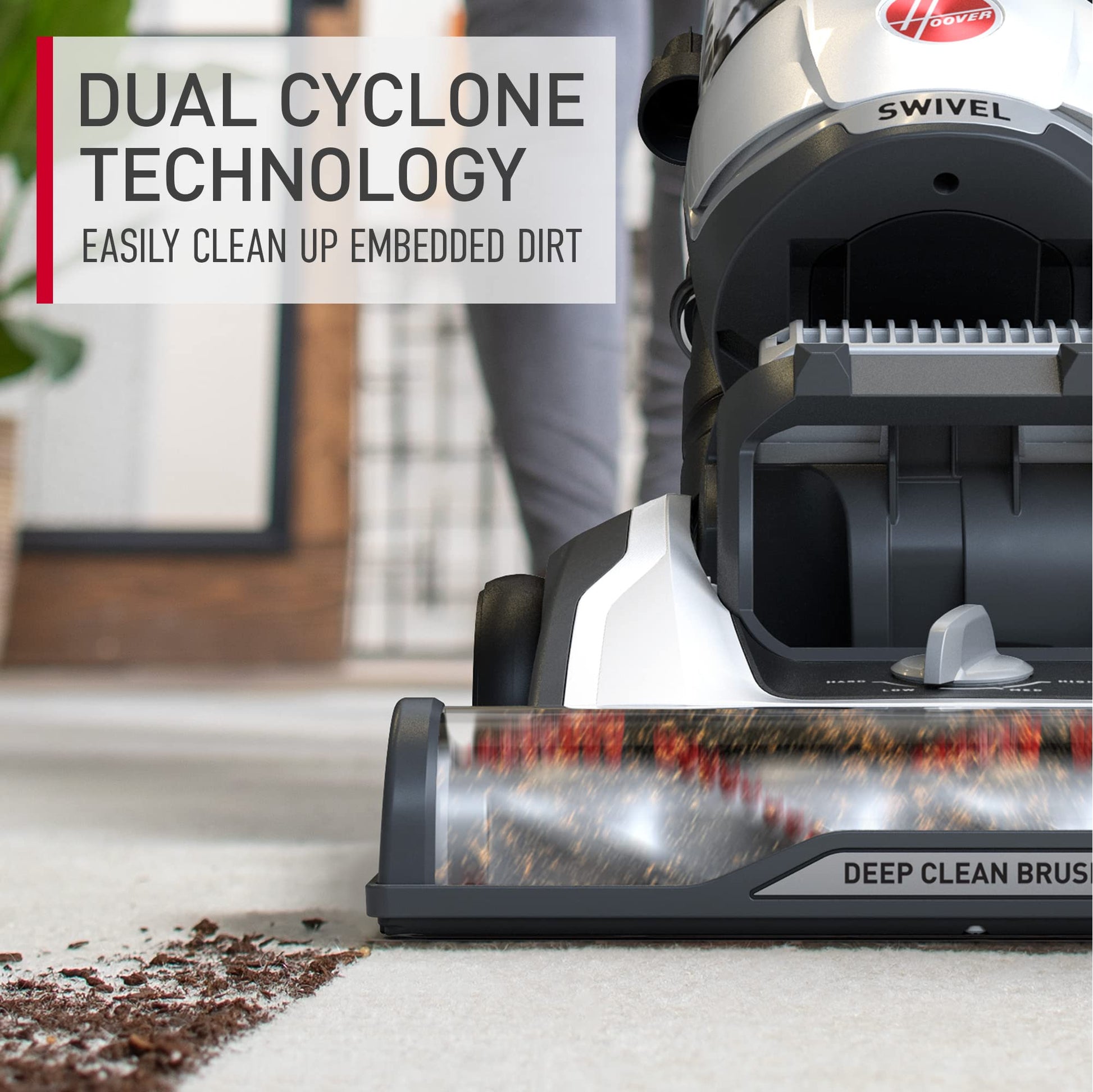 Hoover MaxLife Elite - Aspiradora giratoria con filtración de Medios HEPA, sin Bolsa, multisuperficie Vertical para alfombras y Suelos Duros, UH75100, Color Blanco