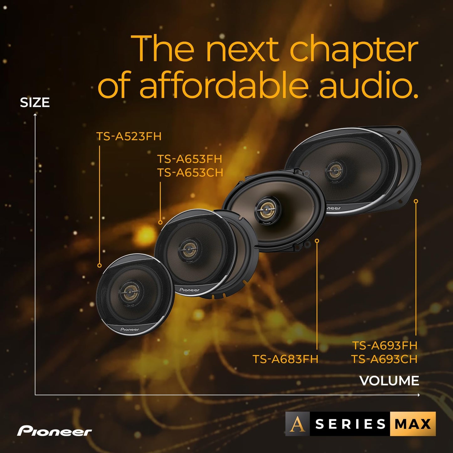 Altavoces Pioneer Serie A MAX TS-A693FH Negro, 2 Vías 6 x 9 Pulgadas 450 W, Sonido Equilibrado y Graves Mejorados