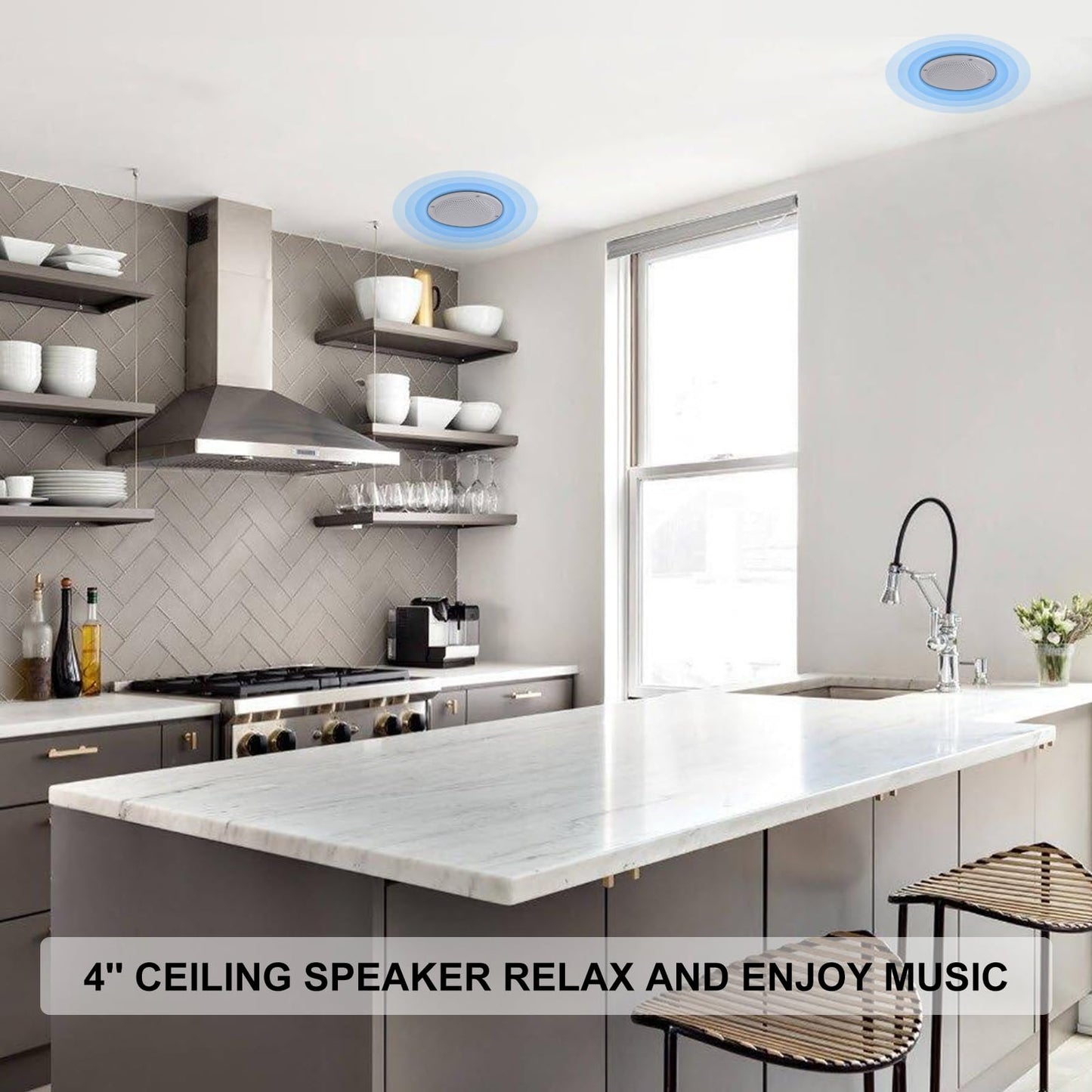 Herdio Altavoces de Techo Impermeables de 4 Pulgadas para baño, Cocina, hogar, Caravana, Carrito de Golf, Barco con Montaje Empotrado,Compatible con Bluetooth