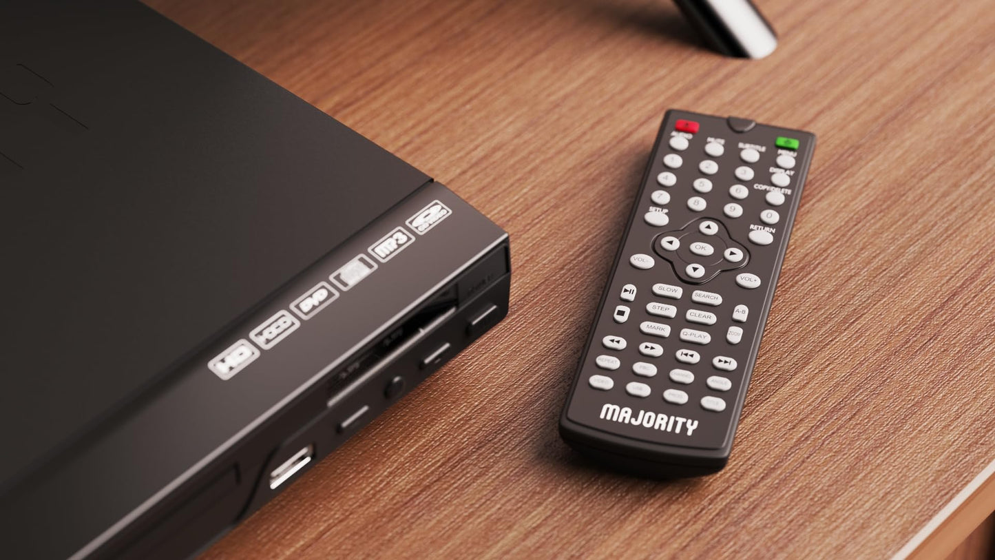 Reproductor de DVD HDMI para TV | Reproductores de DVD libres de región 1080P para Smart TV | Mini reproductor de DVD con USB, CD y MP3 | Cable HDMI, cable RCA y control remoto incluido | MAJORITY