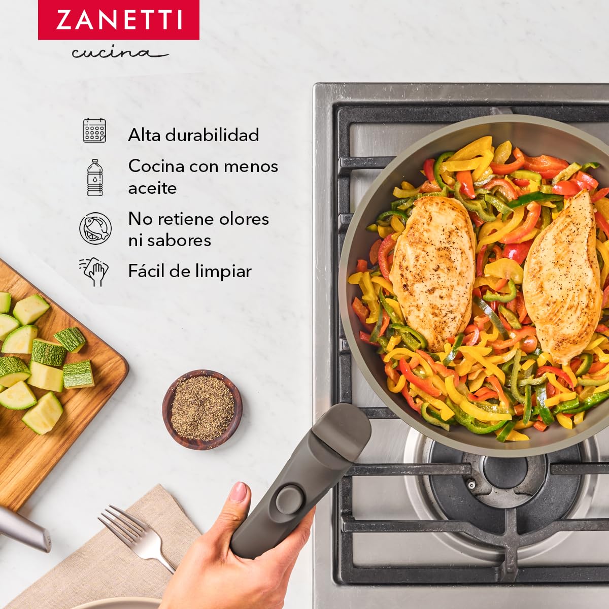 Juego de Cocina Zanetti Gris con Recubrimiento Antiadherente de Granito y Tecnología Italiana