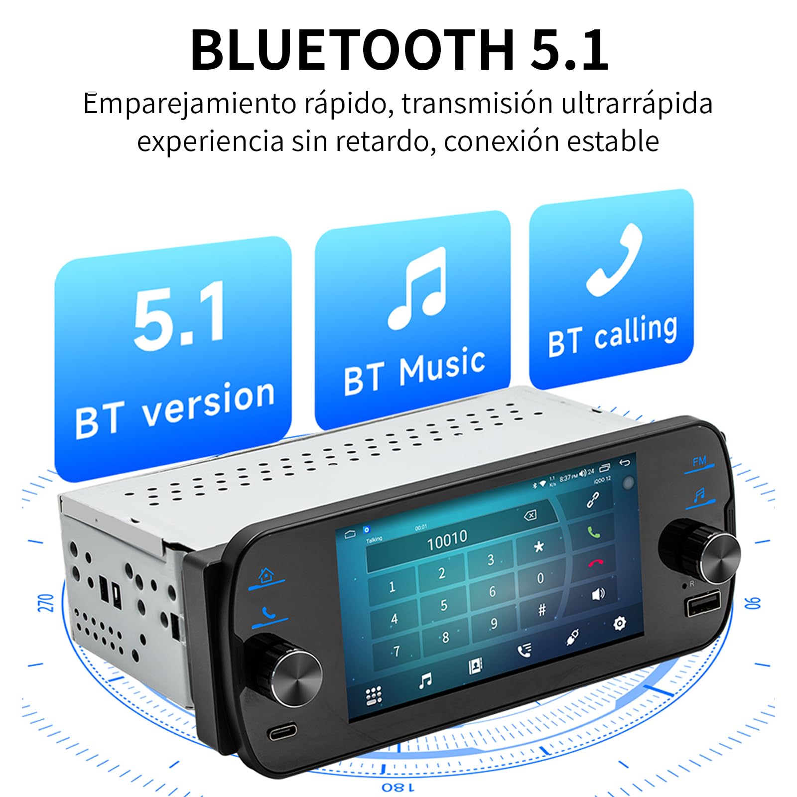 FINYQBET Estéreo de Pantalla para Auto 1 DIN Android 13 con CarPlay & Android Auto Inalámbrico, 2GB RAM + 32GB ROM, GPS, WiFi, Bluetooth 5.1, Radio Am/FM, 5 Pulgadas, Soporte Cámara de Reversa